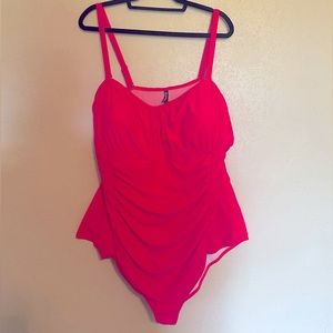 Torrid ruched hot pink faux tankini one piece bathing suit
